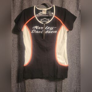 Harley-Davidson Black Tee with White and Orange Details
